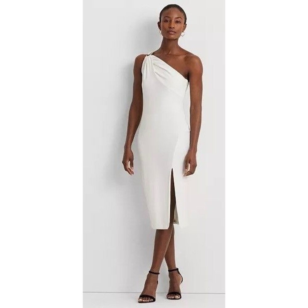 Lauren Ralph Lauren White One shoulder dress size 8, goddess NWT gold hardware - Picture 2 of 8